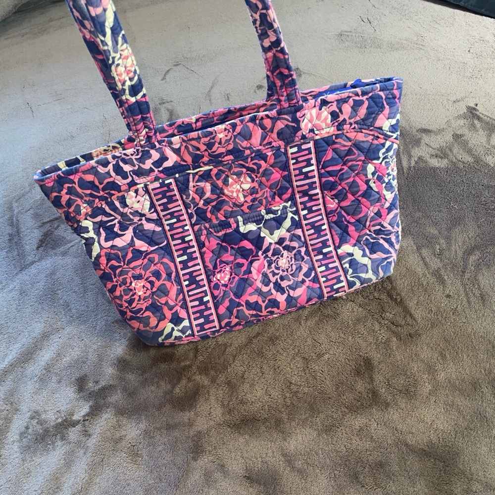 Vera Bradley Quilted Floral Tote in Pink and Navy